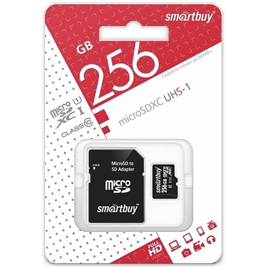 Карта памяти MicroSDXC 256GB Smart Buy Class 10 U3 Pro + SD адаптер