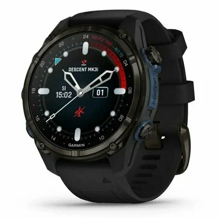 Умные часы Garmin Descent 43mm, SKF12 Titanium Carbon Gray, DLC, Black Silicone Band, Dive Computer