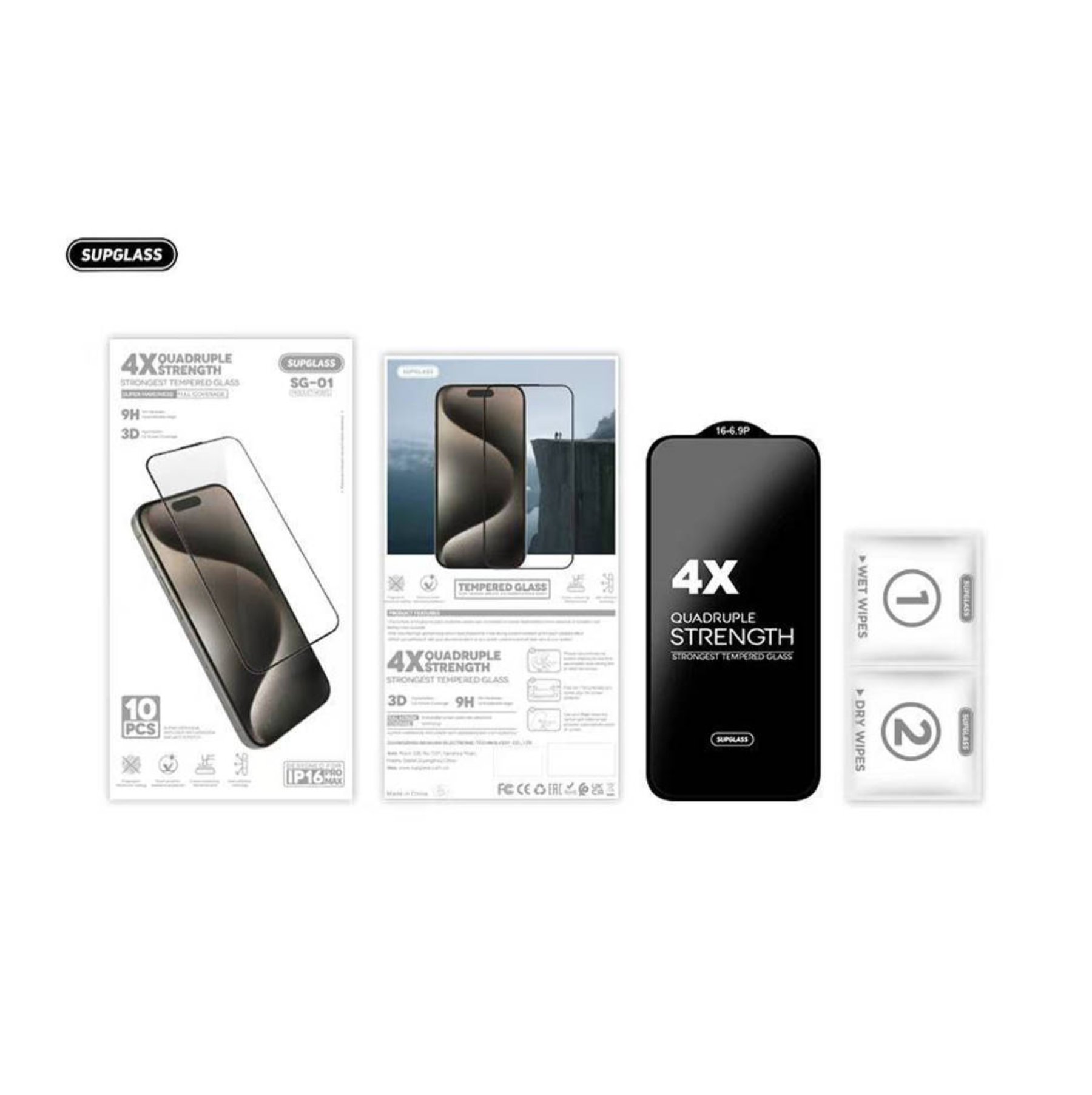 Защитное стекло Supglass SG-01 4X Quadruple Strength Glass 10- in-1 For IP 16 Pro (6.3)