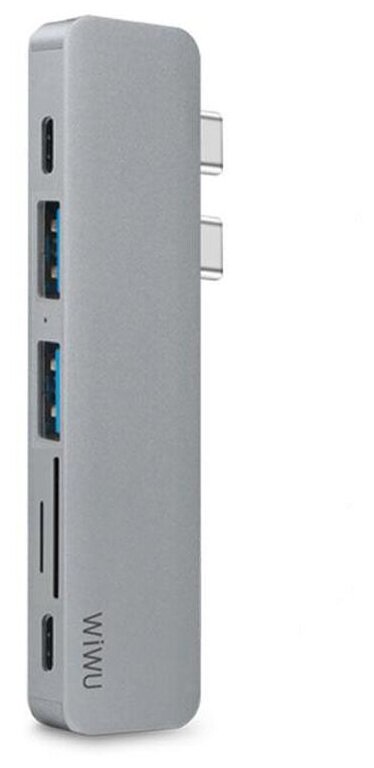 Адаптер WiWu CYBER hub 7 в 1 (Dual Type C-> 2х USB 3.0 Hub, 2х Type-C, SD Card, Micro SD Card, HDMI) CB007