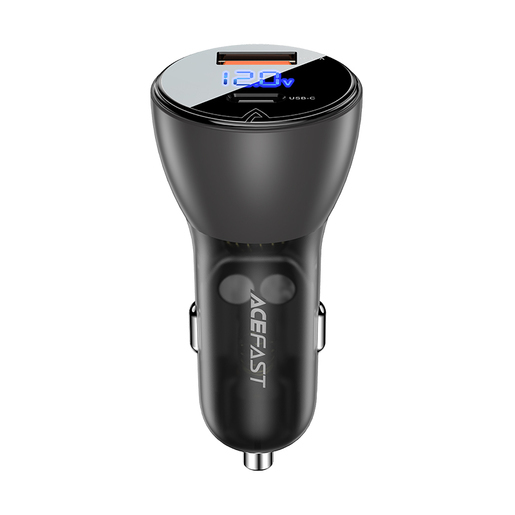 Автомобильное зарядное устройство Acefast B6 metal car charger 63W (USB-A+USB-C) with digital display, Black