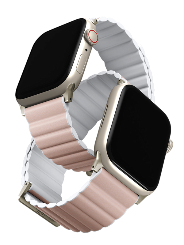 Ремешок Uniq для Apple Watch 42/41/40 mm Revix Premium Ed. Leather/Silicone Blush Pink/White лиш