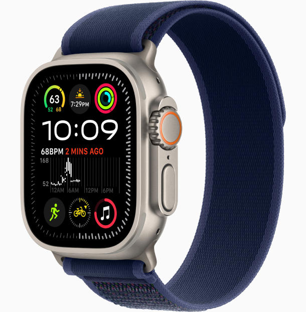 Apple Watch Ultra 2 (2024) GPS, 49 мм, корпус из бежевого титана, ремешок Trail синего цвета M/L (MX4L3)