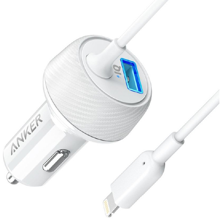 Автомобильное зарядное устройство Anker PowerDrive USB-A + кабель Lightning, 24W, белый