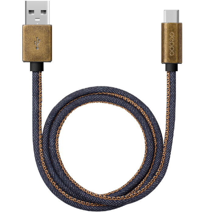 Кабель Deppa Jeans USB - Type-C, медь/джинса, 1.2м, синий