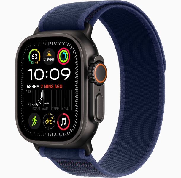 Apple Watch Ultra 2 (2024) GPS, 49 мм, корпус черного из титана, ремешок Trail голубого цвета