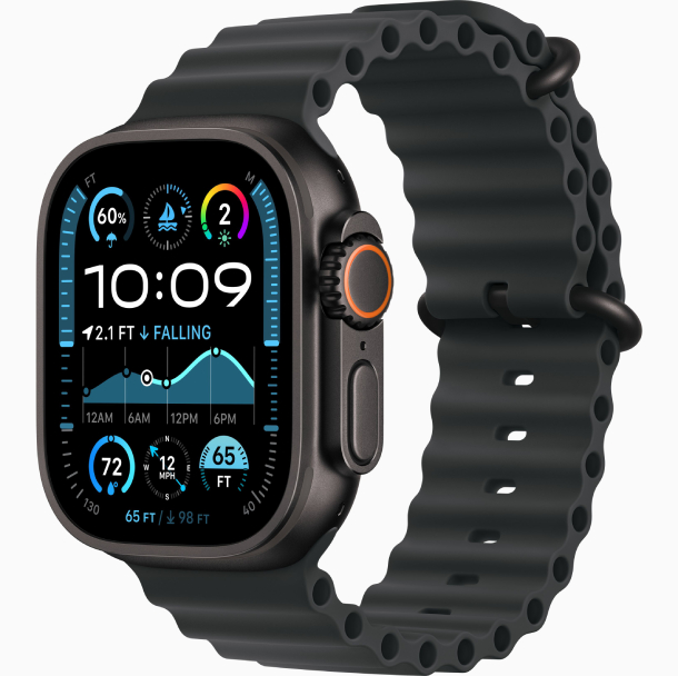 Apple Watch Ultra 2 (2024) GPS, 49 мм, корпус из черного титана, ремешок Ocean черного цвета (MX4P3 / MYTC3)