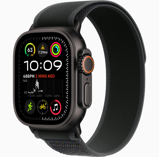 Apple Watch Ultra 2 (2024) GPS, 49 мм, корпус черного из титана, ремешок Trail черного цвета S/M (MX4U3/MYTJ3)
