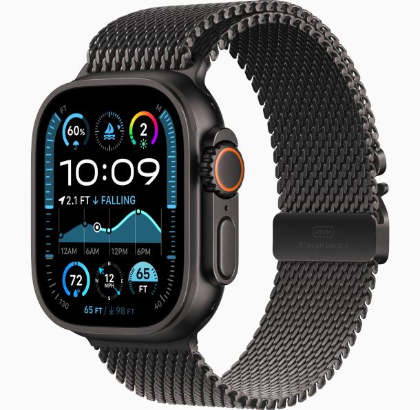 Apple Watch Ultra 2 (2024) GPS, 49 мм, корпус из черного титана, ремешок Milanese черного цвета (MX5U3) M