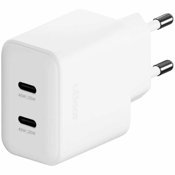 Сетевое зарядное устройство uBear Wall charger Bridge 45W, 2 ports (2 Ports USB-C) , 45W, белый