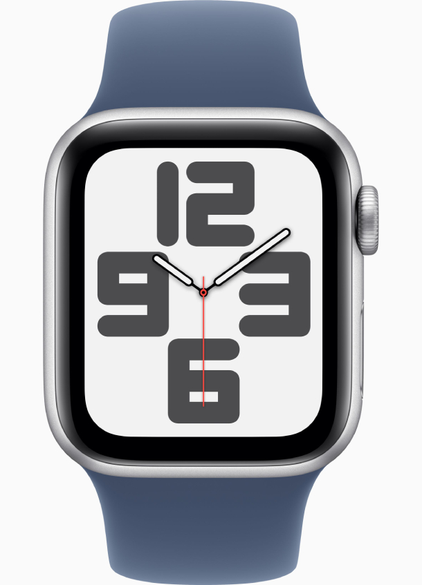 Apple Watch SE 2024, 40 мм, корпус из алюминия серебристого цвета, спортивный ремешок синего цвета M/L (MXED3)