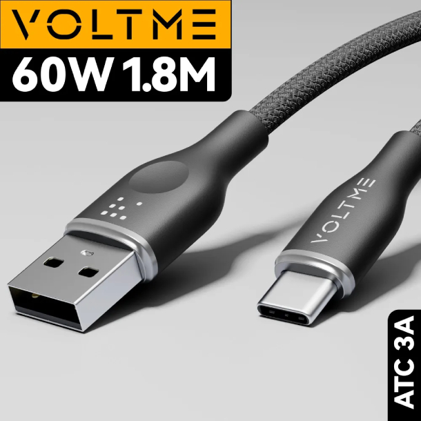 Кабель USB2.0 AC318 VOLTME RUGG USB A+Type-C 3A 60 Вт 1.8м Нейлон 60W, черный