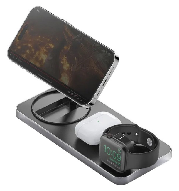 Беспроводная зарядная станция EnergEA 3 в 1 Bazic GoMag Station (with Apple watch charger) 15W, серая