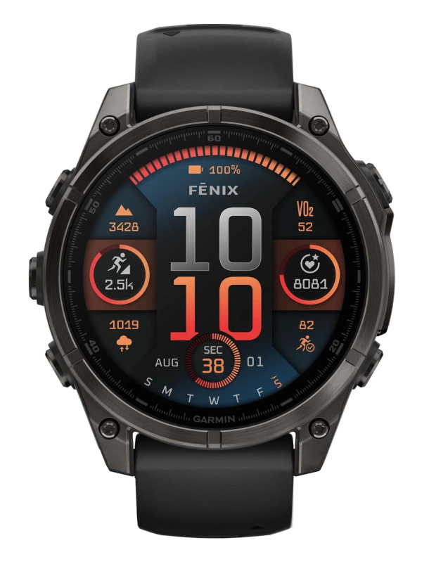 Умные часы Garmin Fenix 8, 51мм, AMOLED Sapphire Carbon Gray DLC Titanium Black/Pebble Gray Silicone Band