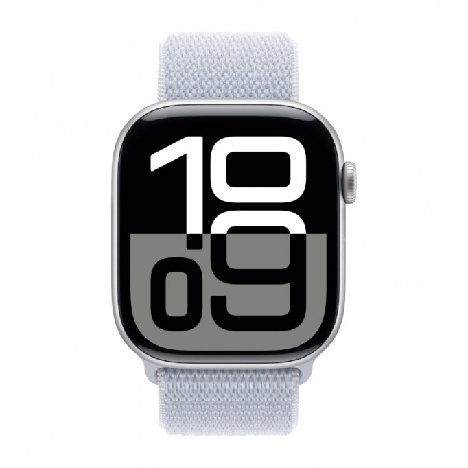 Apple Watch Series 10 GPS 46 мм, корпус из алюминия серебристого цвета, спортивный браслет цвета «Blue Cloud» (MWWN3)