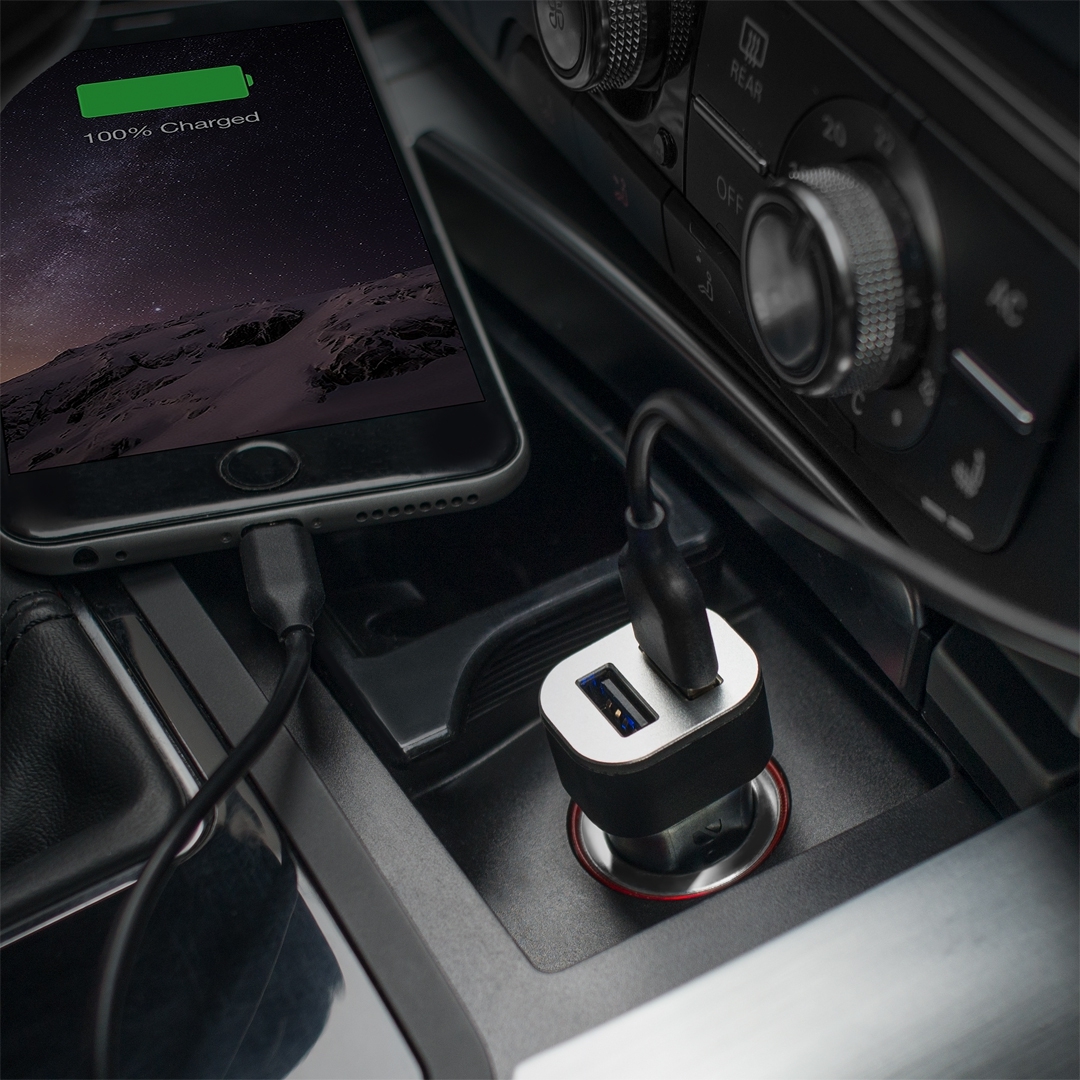 Автомобильное зарядное устройство Deppa 2 USB-A + кабель USB-C, 12W, черный