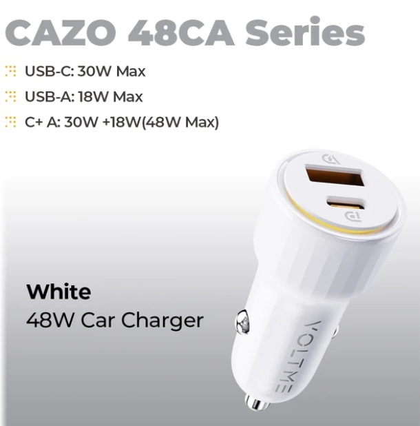 Автомобильное зарядное устройство VOLTME Cazo 48CA (48Вт W USB A + Type-C)