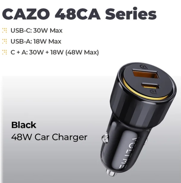 Автомобильное зарядное устройство VOLTME Cazo 48CA (48Вт W USB A + Type-C), черный