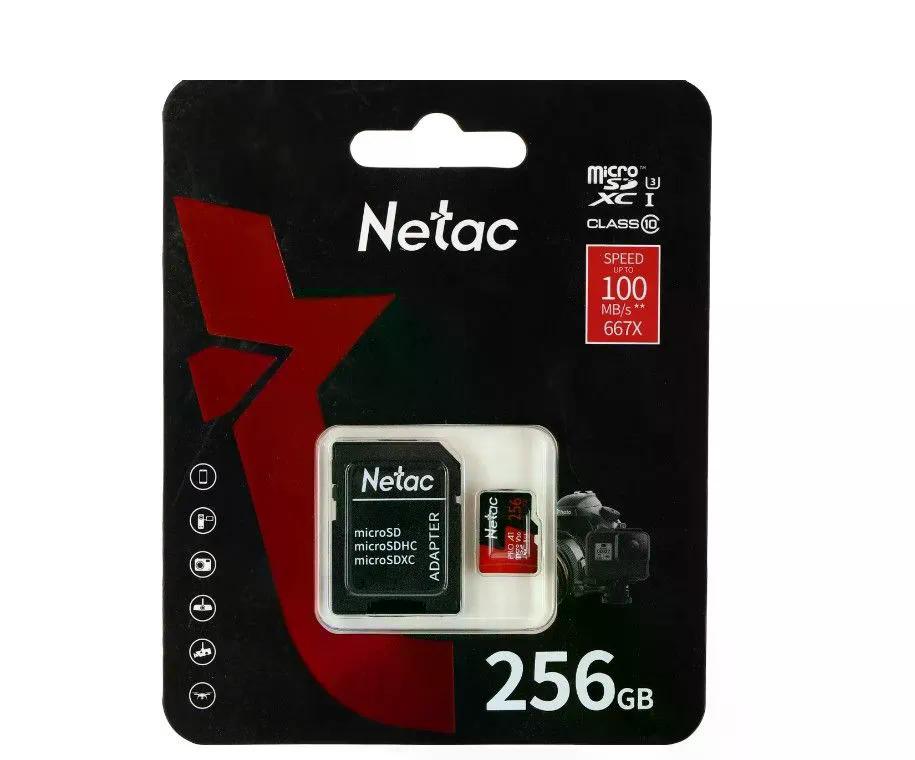 Карта памяти MicroSDXC 256GB Netac P500 Extreme Pro Class 10 UHS-I A1 V30 (100 Mb/s) + SD адаптер