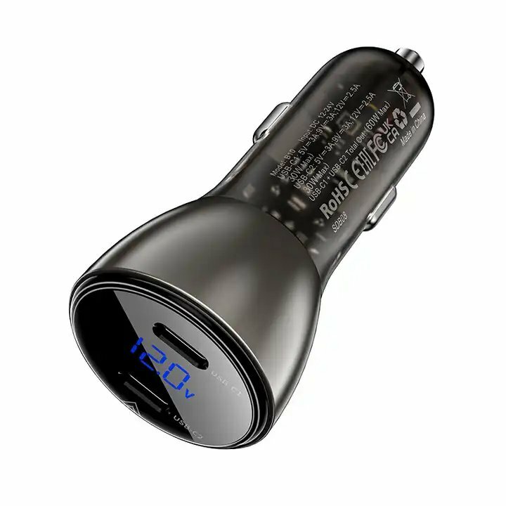Автомобильное зарядное устройство Acefast B10 display metal car charger 60W, Black