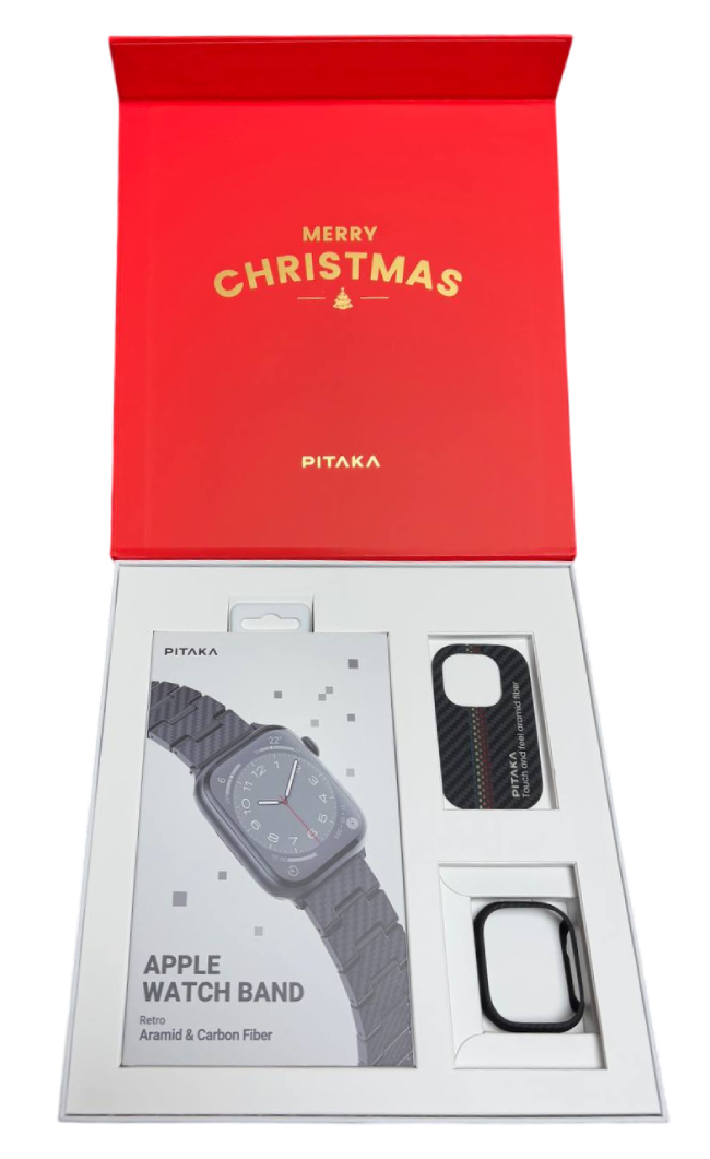 Комплект: браслет PITAKA Carbon Fiber серия Retro для Apple Watch 38/40/41/42/44/45/49 mm + чехол Pitaka для Apple Watch Ultra 49 mm