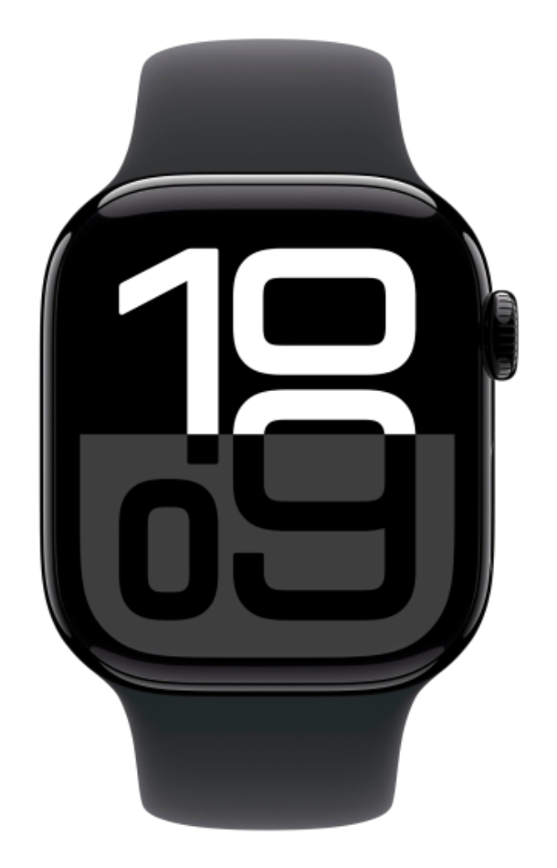 Apple Watch Series 10 GPS 42 мм, корпус из алюминия цвета «чёрный глянец», спортивный ремешок черного цвета S/M (MWWE3)