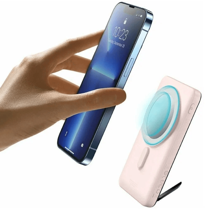 Внешний аккумулятор Baseus Magnetic Bracket Wireless Fast Charge Power Bank 10000mAh 20W Pink (With Baseus Xiaobai series fast charging Cable Type-C to TypeC 60W(20V/3A) 50 cm, white)