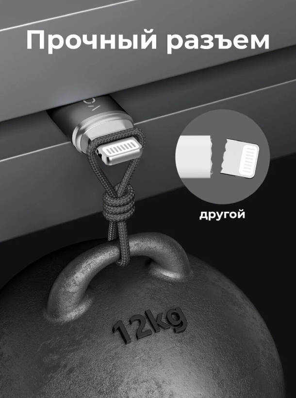 Кабель USB2.0 AL312 VOLTME RUGG USB A+Lighting 3A 30 Вт 1.2м 30W, Нейлон, Черный